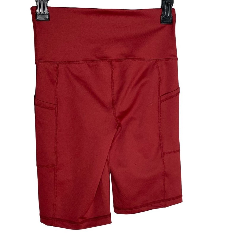 Ideology Womens High Rise Side Pockets 10" Biker shorts red Xs - Picture 4 of 8